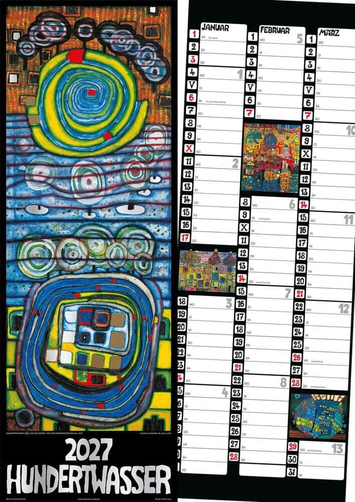 Hundertwasser Streifenkalender Art 2027