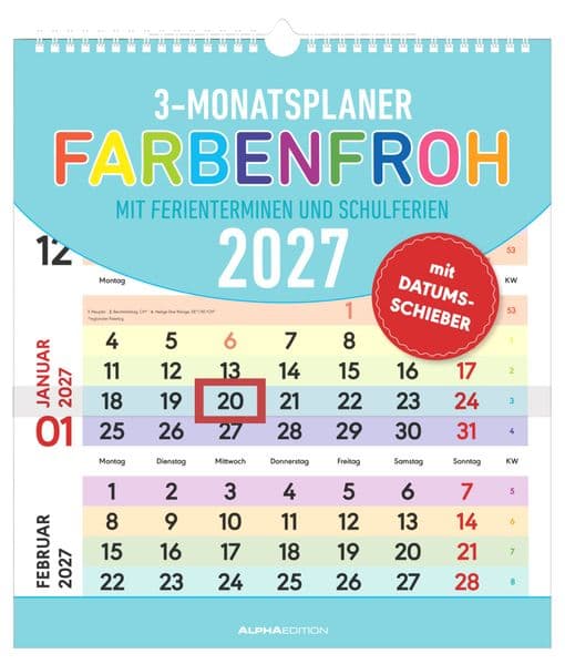 3-Monatsplaner Farbenfroh 2027
