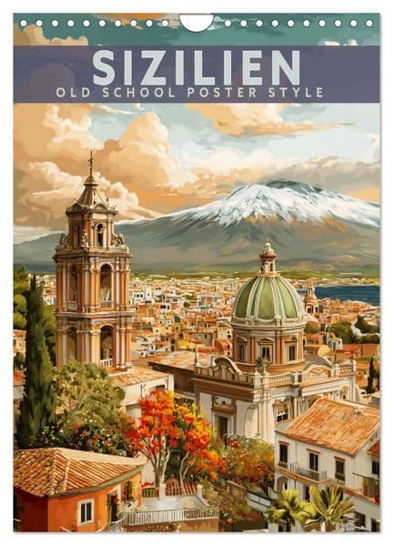 Sizilien - Old School Poster Style (Wandkalender 2027 DIN A4 hoch), CALVENDO Monatskalender