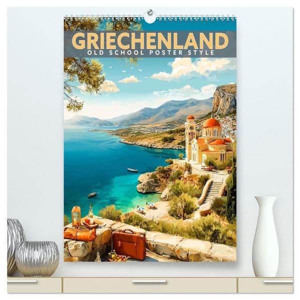 Griechenland - Old School Poster Style (hochwertiger Premium Wandkalender 2027 DIN A2 hoch), Kunstdruck in Hochglanz