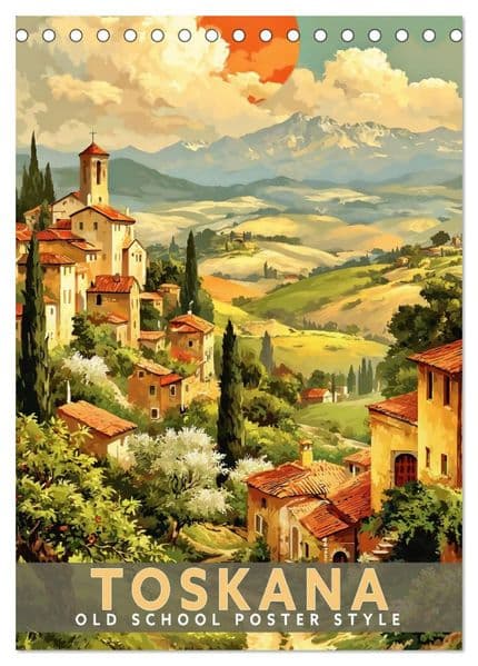 Toskana - Old School Poster Style (Tischkalender 2027 DIN A5 hoch), CALVENDO Monatskalender