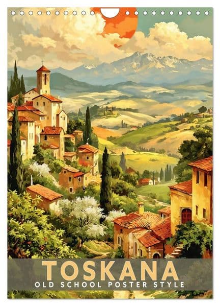 Toskana - Old School Poster Style (Wandkalender 2027 DIN A4 hoch), CALVENDO Monatskalender