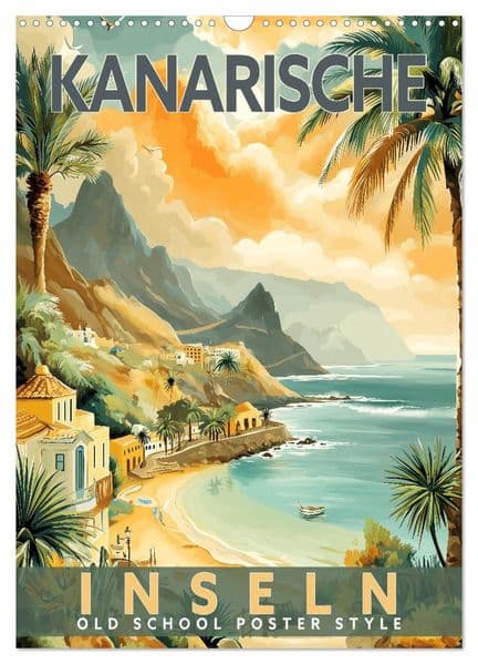 Kanarische Inseln - Old School Poster Style (Wandkalender 2027 DIN A3 hoch), CALVENDO Monatskalender