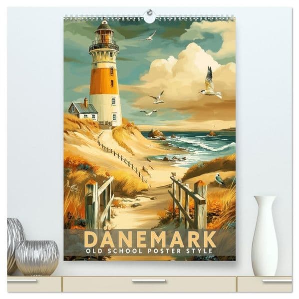Dänemark - Old School Poster Style (hochwertiger Premium Wandkalender 2027 DIN A2 hoch), Kunstdruck in Hochglanz