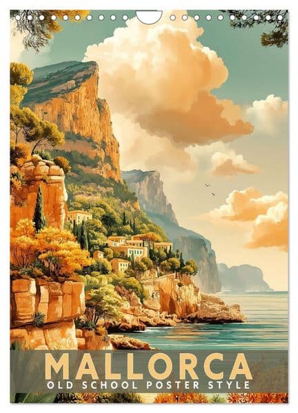 Mallorca - Old School Poster Style (Wandkalender 2027 DIN A4 hoch), CALVENDO Monatskalender