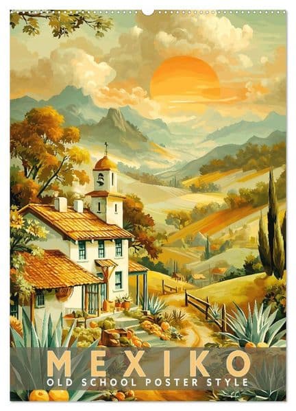 Mexiko - Old School Poster Style (Wandkalender 2027 DIN A2 hoch), CALVENDO Monatskalender