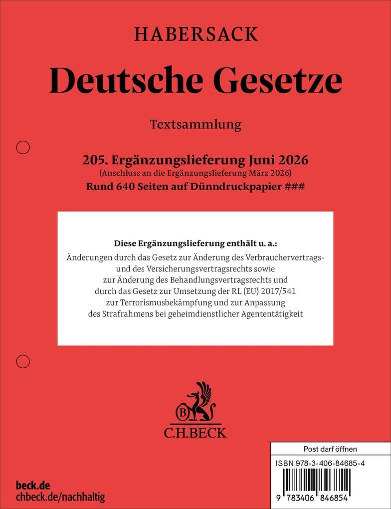 Deutsche Gesetze 205. Ergänzungslieferung