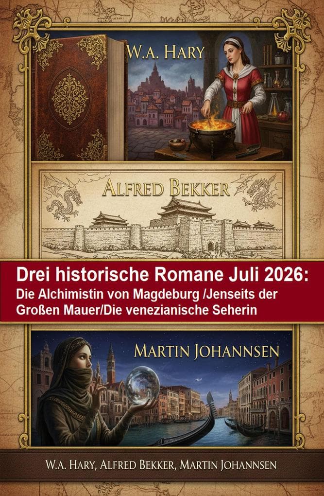 Drei historische Romane Juli 2026: Die Alchimistin von Magdeburg /Jenseits der Großen Mauer/Die venezianische Seherin