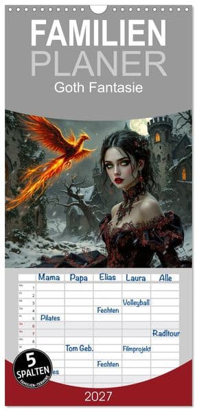 Familienplaner 2027 - Goth Fantasie mit 5 Spalten (Wandkalender, 21 x 45 cm) CALVENDO