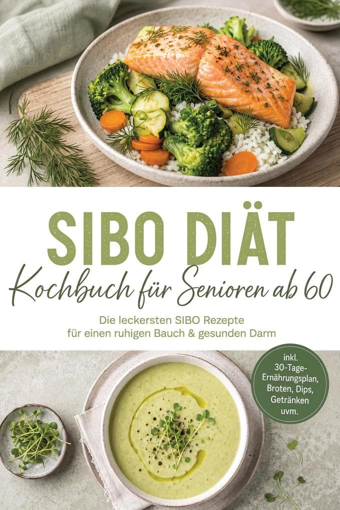 SIBO Diät Kochbuch für Senioren ab 60: Die leckersten SIBO Rezepte für einen ruhigen Bauch & gesunden Darm - inkl. 30-Tage-Ernährungsplan, Broten, Dips, Getränken uvm.