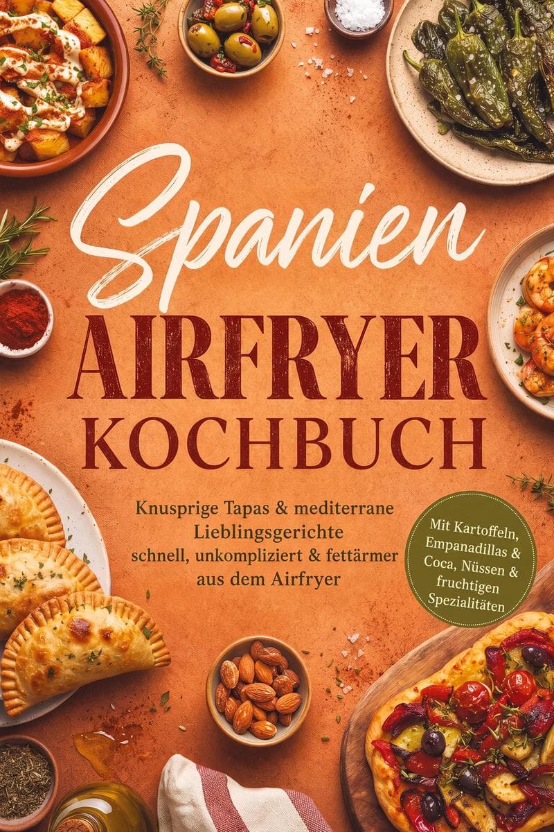 Spanien Airfryer Kochbuch: Knusprige Tapas & mediterrane Lieblingsgerichte - schnell, unkompliziert & fettärmer aus dem Airfryer. Mit Kartoffeln, Empanadillas & Coca, Nüssen & fruchtigen Spezialitäten