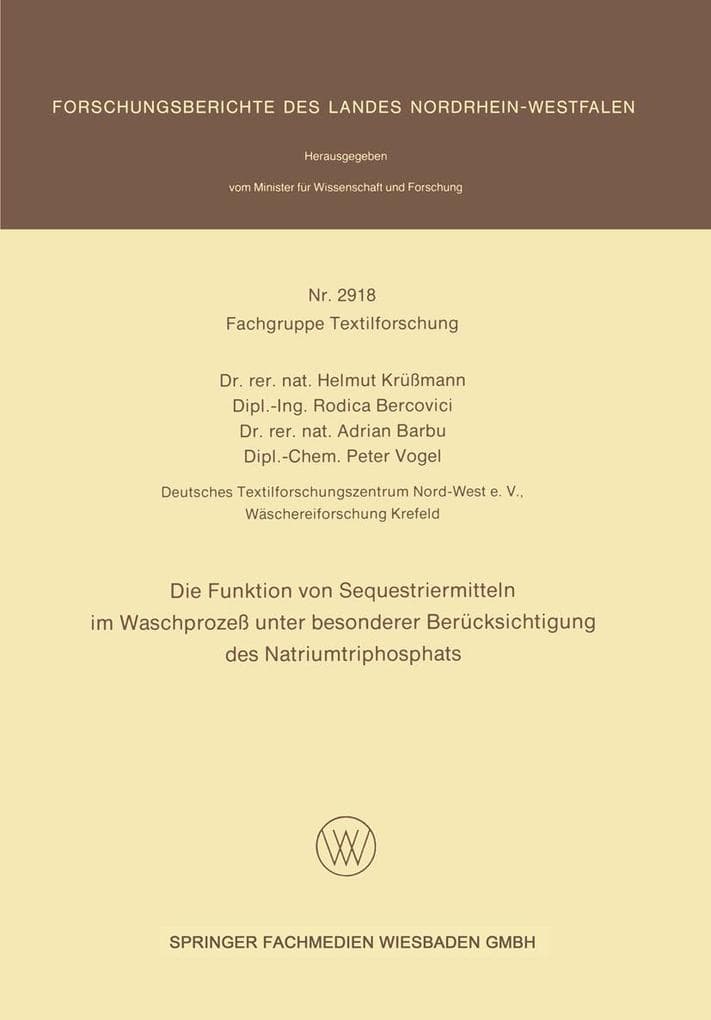 Die Funktion von Sequestriermitteln im Waschprozeß unter besonderer Berücksichtigung des Natriumtriphosphats