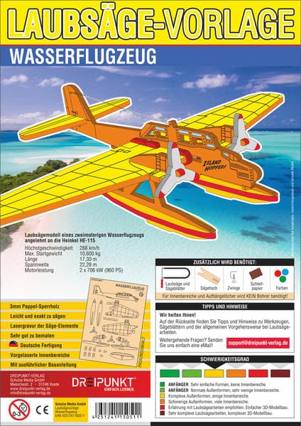 Laubsägevorlage Wasserflugzeug: Laubsägevorlage für ein zweimotoriges Wasserflugzeug aus hochwertigem 3mm Pappelsperrholz