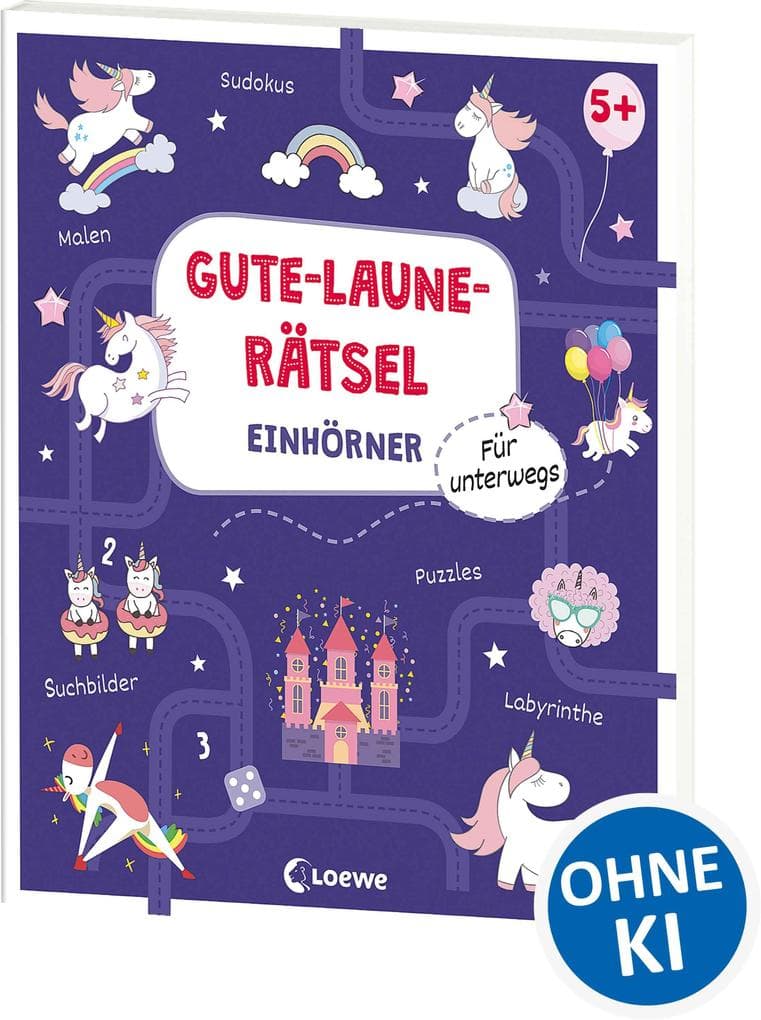 Gute-Laune-Rätsel für unterwegs - Einhörner: Lernspiel-Sammlung zum Rätseln und Malen für Kinder ab 5 Jahren