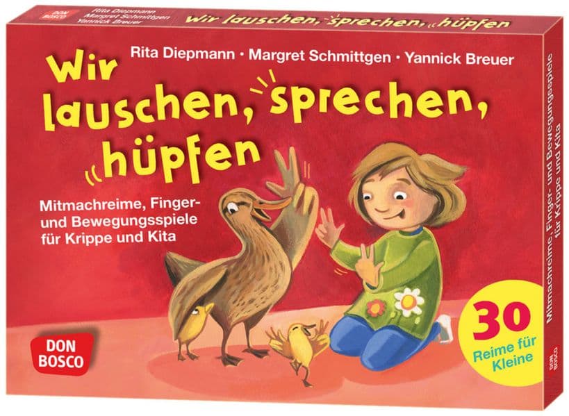 Wir lauschen, sprechen, hüpfen: Mitmachreime, Finger- und Bewegungsspiele für Krippe und Kita. Von Morgenkreis-Ideen bis Ruhezeit: Spaßige Sprachspiele, die Zuhören und Konzentration fördern