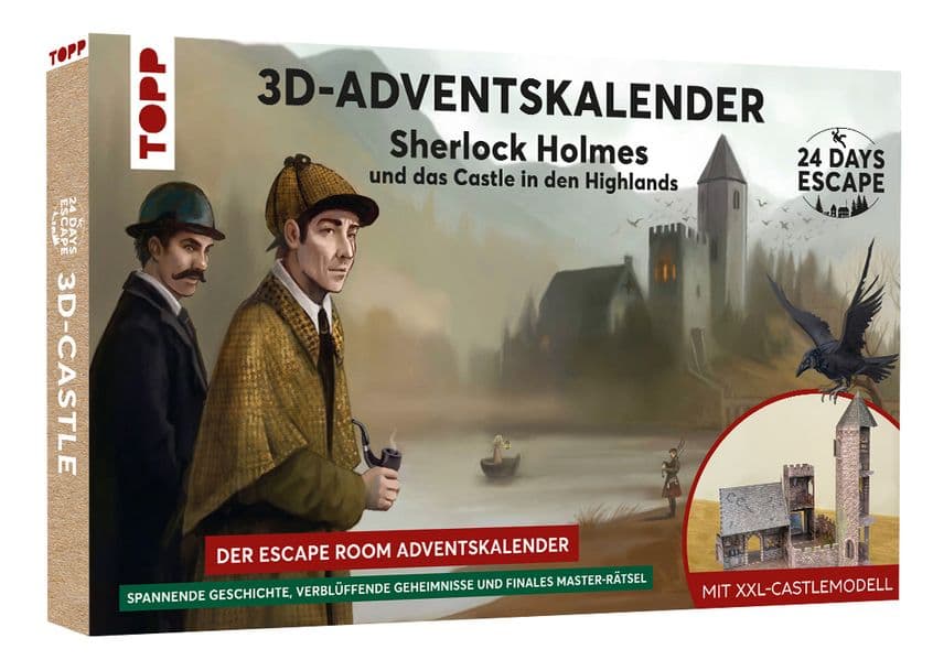 24 DAYS ESCAPE 3D-Adventskalender - Sherlock Holmes und das Castle in den Highlands: Mit XXL-Schloss zum selber aufbauen und 24 spannenden Rätseln