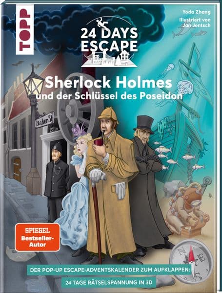 24 DAYS ESCAPE 3D Pop-Up-Adventskalender- Sherlock Holmes und der Schlüssel des Poseidon: Rätseln durch den Advent im Pop-Up-Buch! Mit Storyheft und verborgenen Geheimnissen