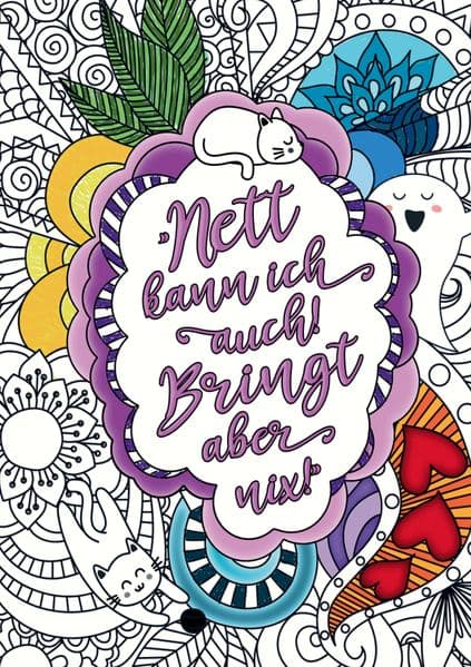 Nett kann ich auch! Bringt aber nix! - Das freche Malbuch für Erwachsene: 55 Motive mit Fluchwörtern, Schimpfsprüchen & Mandalas - Zum Fluchen, Schimpfen, Lachen und Abschalten für Frauen und Männer.