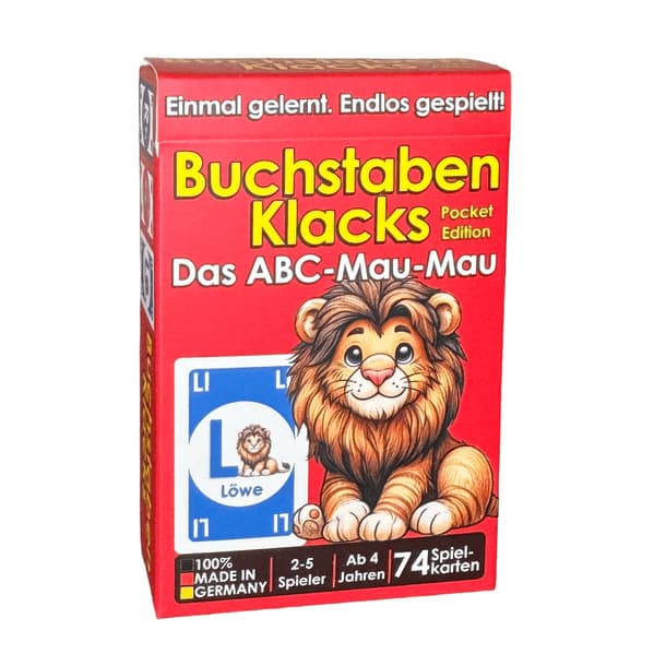 Buchstaben Klacks Pocket (Löwe): Kartenspiel zum spielerischen Entdecken des Alphabets | 2-10 Spieler | ab 4 Jahren