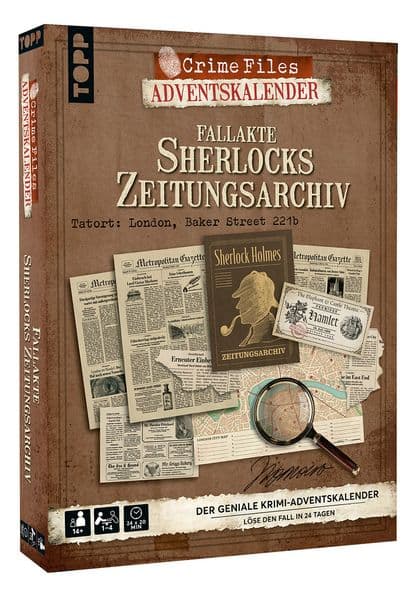 Crime Files - Fallakte: Sherlocks Zeitungsarchiv. Der geniale Krimi-Adventskalender: Ermitteln und Rätseln für 24 Tage - mit realistischen Beweismitteln aus dem Nachlass des Meisterdetektivs