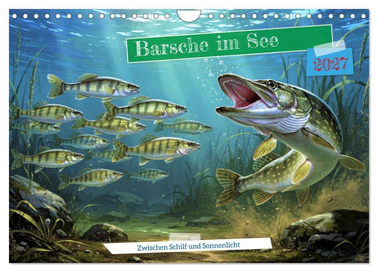 Barsche im See (Wandkalender 2027 DIN A4 quer), CALVENDO Monatskalender: Barsche gehören zu den aktivsten und charakteristischsten Raubfischen unserer Seen.