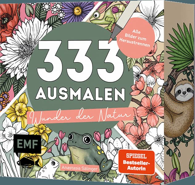 333 Ausmalen - Wunder der Natur: Zauberhafte Motive: Blüten, Tiere, Naturmomente von @handgemalt | Alle Bilder zum Heraustrennen | Mit Farbschnitt