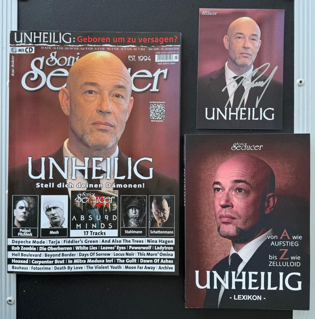 Unheilig signierte Fotokarte + Lexikon-Buch + Sonic Seducer 03/2026 Liebe Glaube Monster: Unheilig - Liebe Glaube Monster - exklusive SIGNIERTE Fotokarte + Lexikon-Buch + Sonic Seducer 03-2026 mit sehr persönlicher Titelstory mit exklusiven Fotos