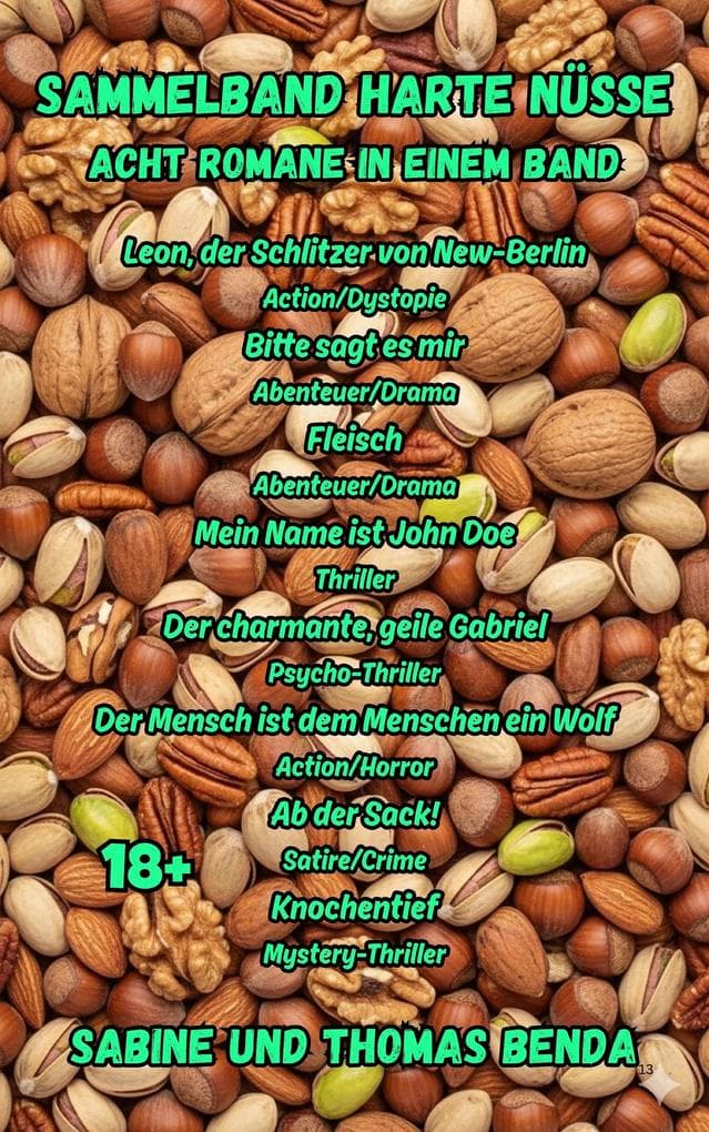 Sammelband Harte Nüsse - Acht Romane in einem Band: Leon, der Schlitzer von New-Berlin / Bitte sagt es mir / Fleisch / Mein Name ist John Doe / Der charmante, geile Gabriel / Der Mensch ist dem Menschen ein Wolf / Ab der Sack! / Knochentief