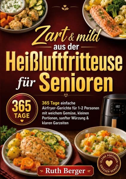 Zart & mild aus der Heißluftfritteuse für Senioren: 365 Tage einfache Airfryer-Gerichte für 1-2 Personen mit weichem Gemüse, kleinen Portionen, sanfter Würzung & klaren Garzeiten