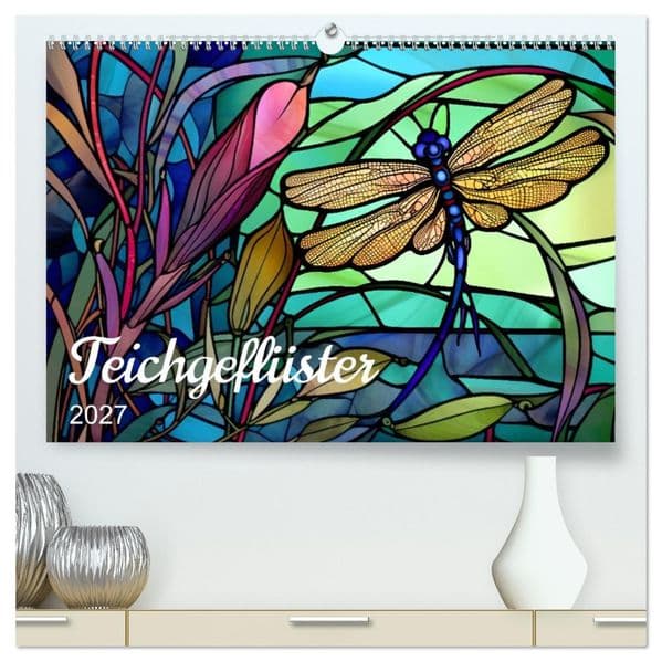 Teichgeflüster (hochwertiger Premium Wandkalender 2027 DIN A2 quer), Kunstdruck in Hochglanz: Tiere am Teich in farbigem Glas
