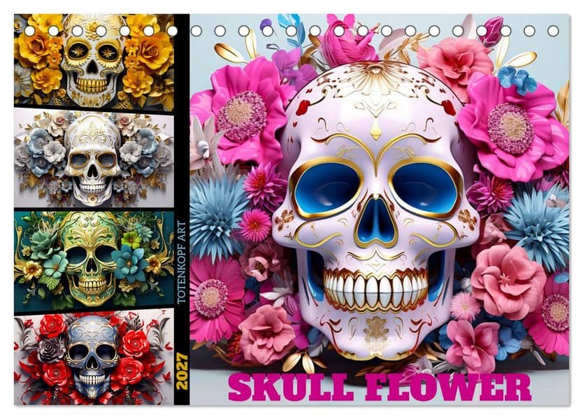Skull Flower - Totenkopf ART (Tischkalender 2027 DIN A5 quer), CALVENDO Monatskalender: Entdecke die faszinierende Welt der Skull Flower - dem Ausdruck von Schönheit und Stärke in einem einzigartigen Design.