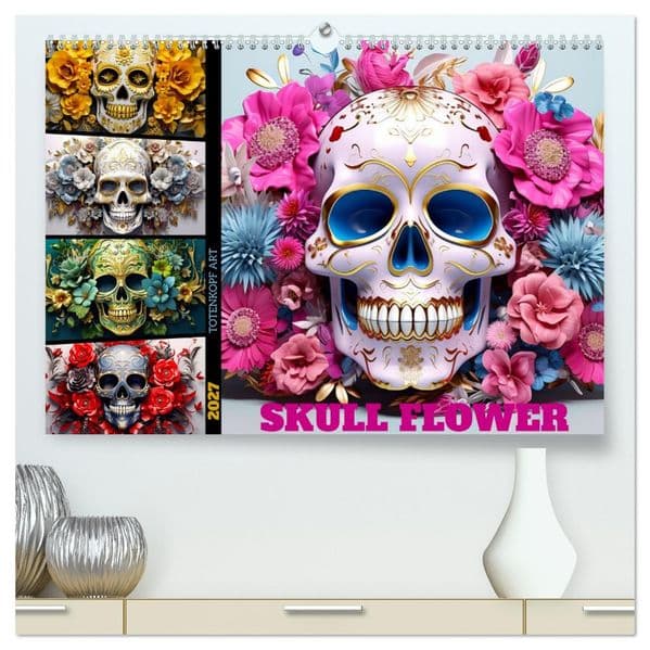 Skull Flower - Totenkopf ART (hochwertiger Premium Wandkalender 2027 DIN A2 quer), Kunstdruck in Hochglanz: Entdecke die faszinierende Welt der Skull Flower - dem Ausdruck von Schönheit und Stärke in einem einzigartigen Design.
