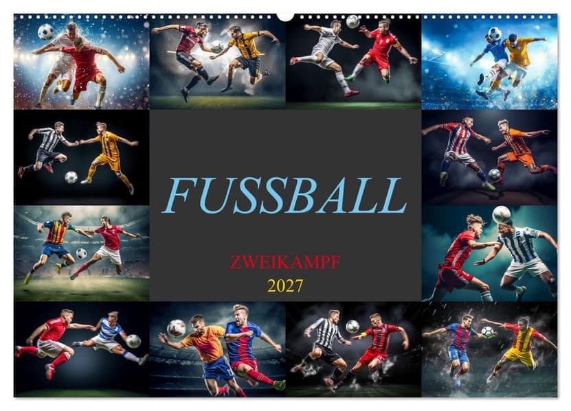 Fussball - Zweikampf (Wandkalender 2027 DIN A2 quer), CALVENDO Monatskalender: Erlebe die Spannung des Fußball-Zweikampfs jeden Tag, das dein Fußballherz höher schlagen lässt.