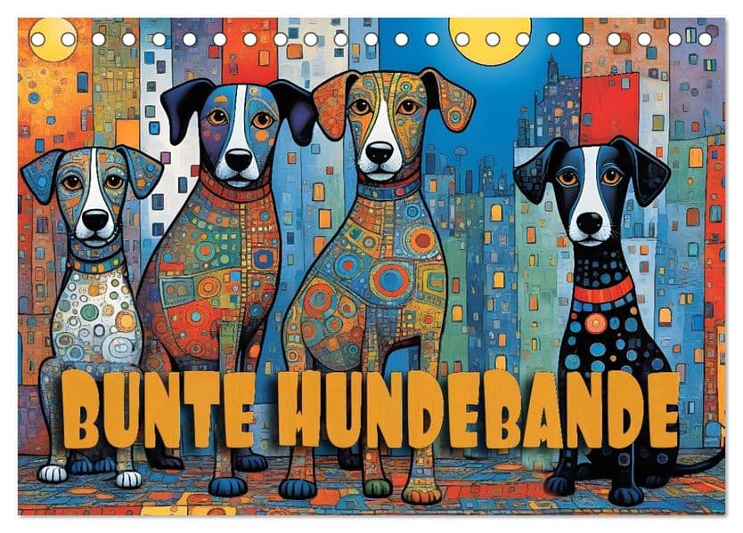 Bunte Hundebande (Tischkalender 2027 DIN A5 quer), CALVENDO Monatskalender: Herrlich verrückte Bilder von Hunden, wo kein Schwanz gerade und kein Fell einfarbig ist!