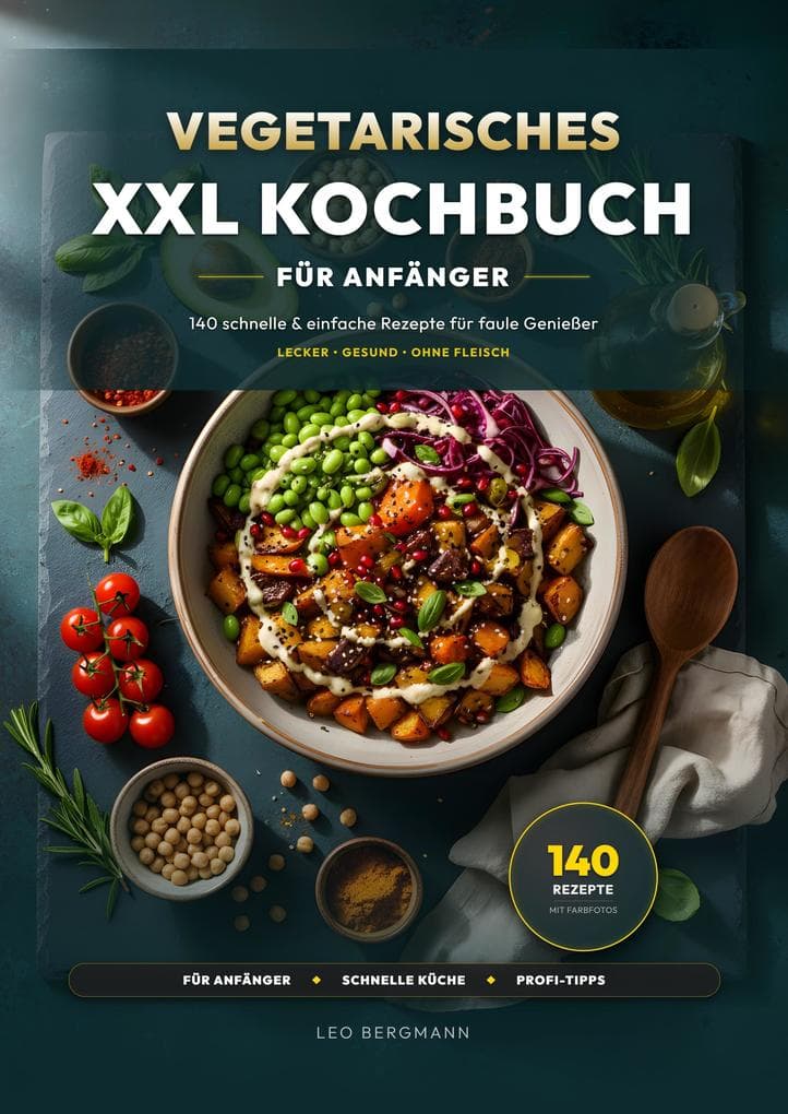 Vegetarisches XXL Kochbuch: 140 schnelle Rezepte: Lecker, gesund und ohne Fleisch - Das große Rezeptbuch mit Nährwertangaben und Farbfotos für Anfänger und Fortgeschrittene
