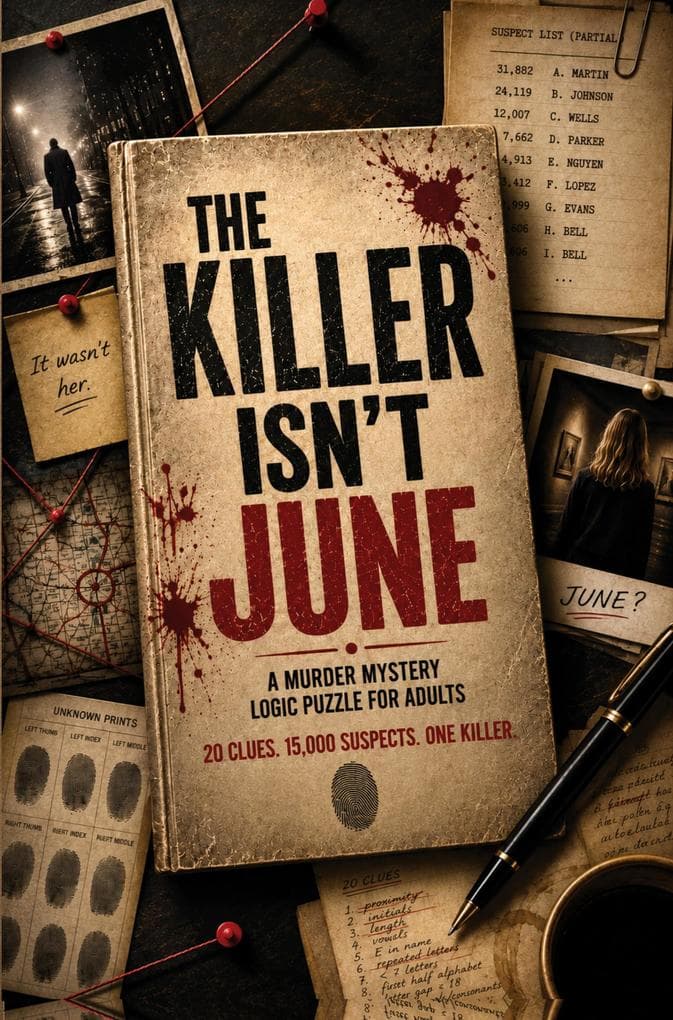 The Killer Isn't June: A Murder Mystery Logic Puzzle for Adults: 20 Clues, 15,000 Suspects, One Killer