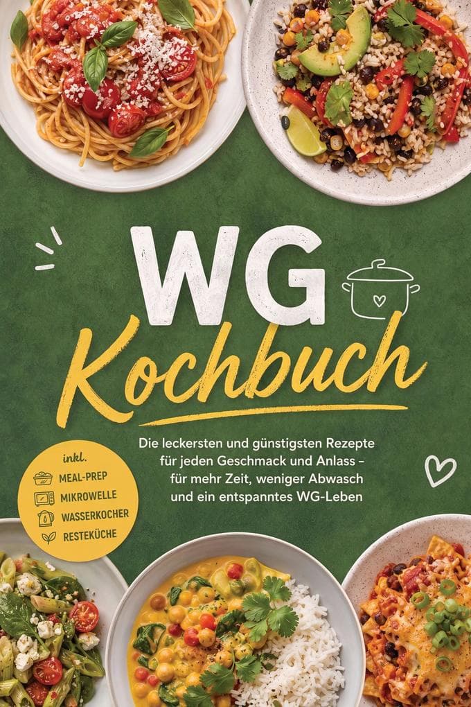 WG Kochbuch: Die leckersten und günstigsten Rezepte für jeden Geschmack und Anlass - für mehr Zeit, weniger Abwasch und ein entspanntes WG-Leben - inkl. Meal-Prep, Mikrowelle, Wasserkocher, Resteküche